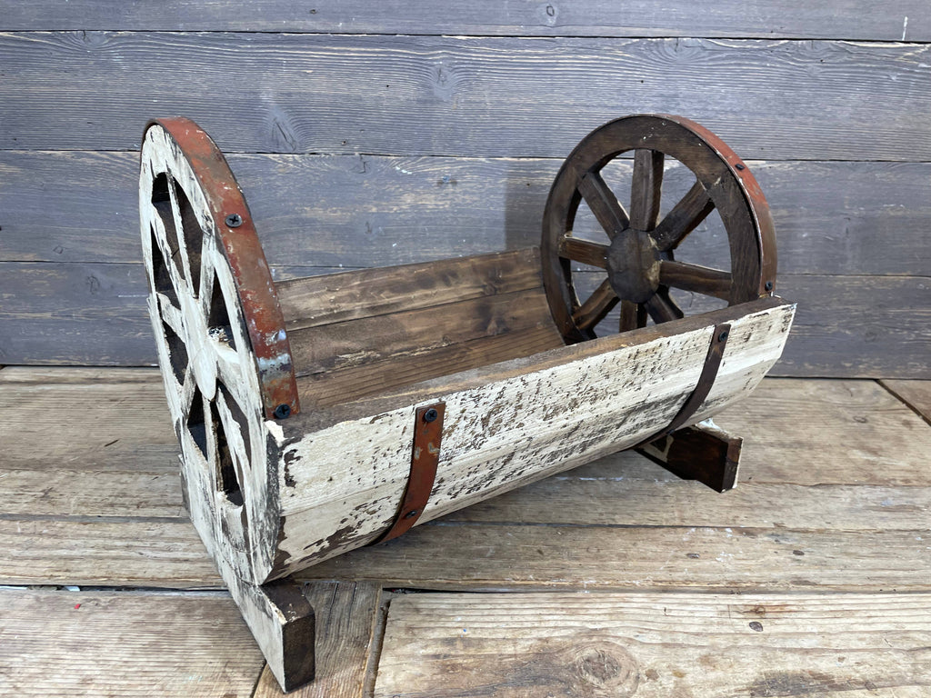 Half Barrel Wooden Storage Rack-Garden-17x13H-Antiqued White