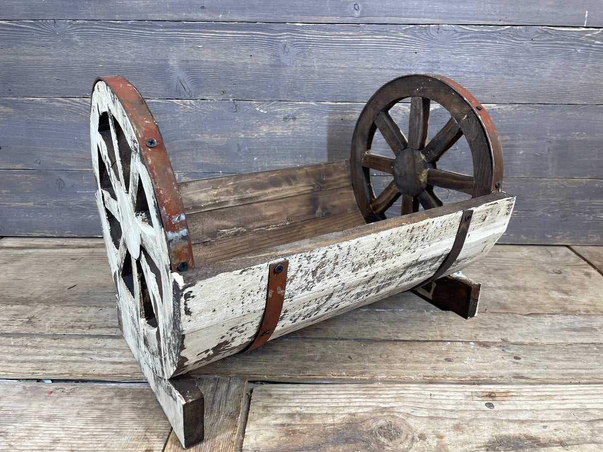 Half Barrel Wooden Storage Rack-Garden-17x13H-Antiqued White