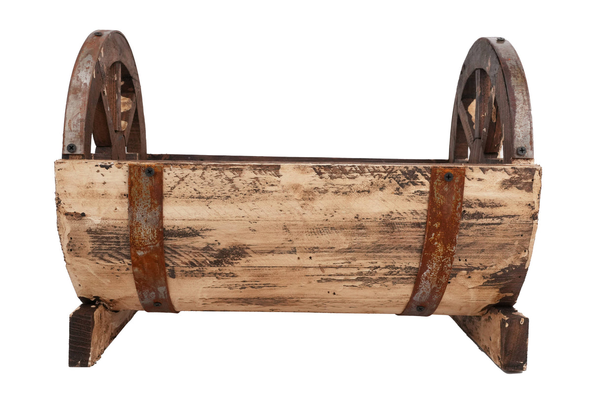 Half Barrel Wooden Storage Rack-Garden-17x13H-Antiqued White