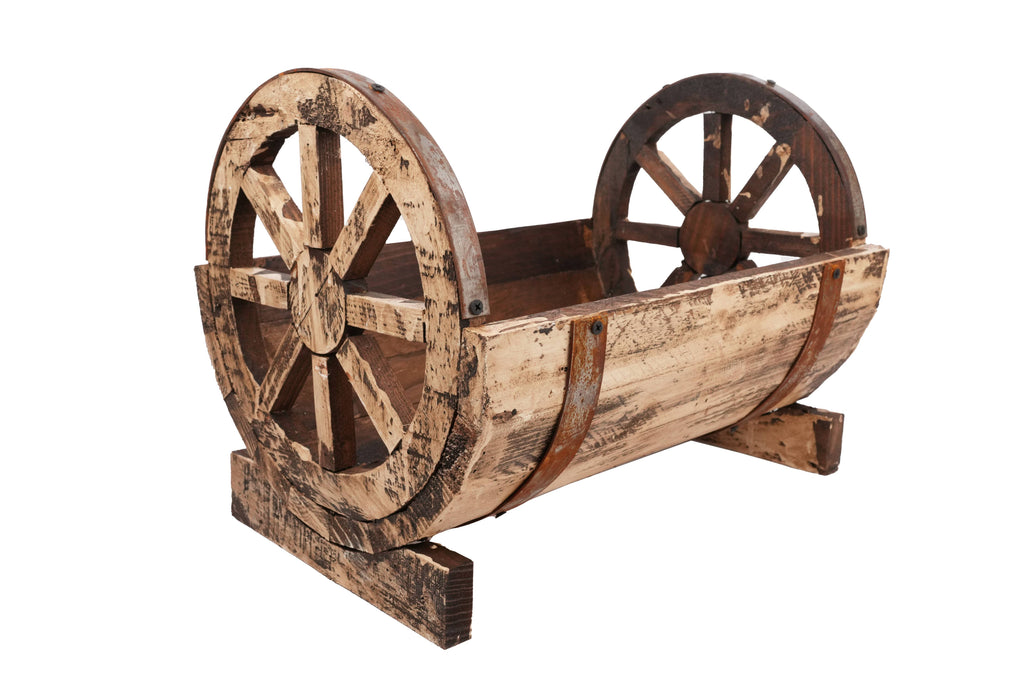 Half Barrel Wooden Storage Rack-Garden-17x13H-Antiqued White