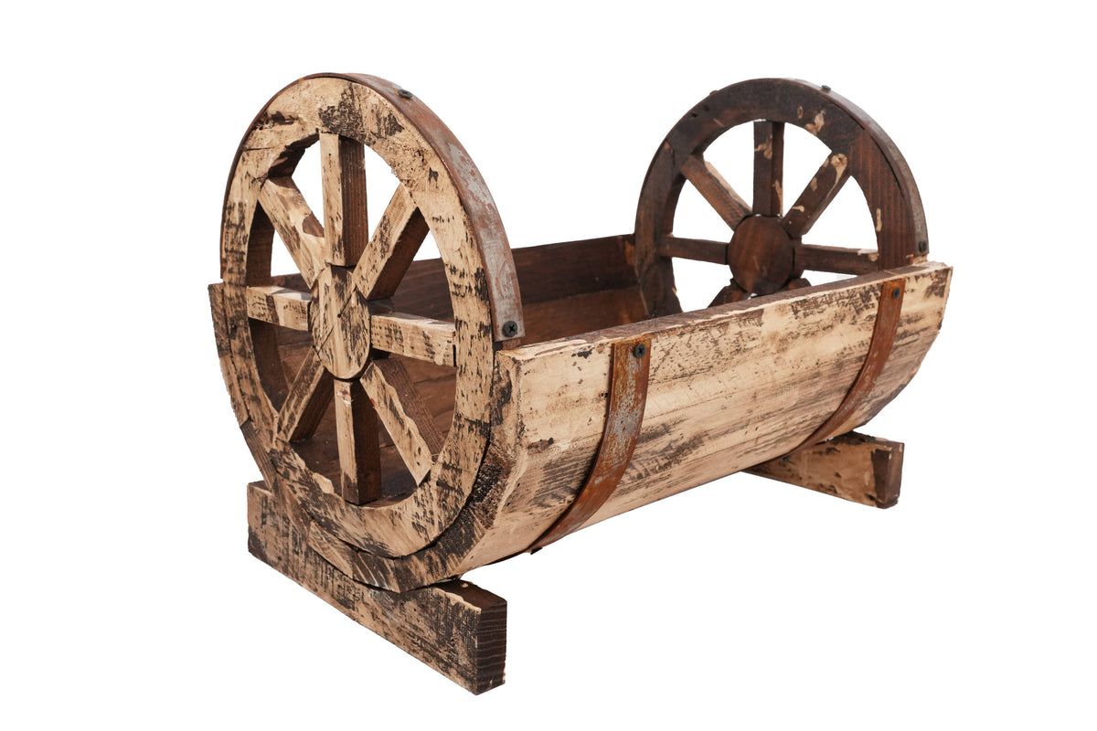 Half Barrel Wooden Storage Rack-Garden-17x13H-Antiqued White