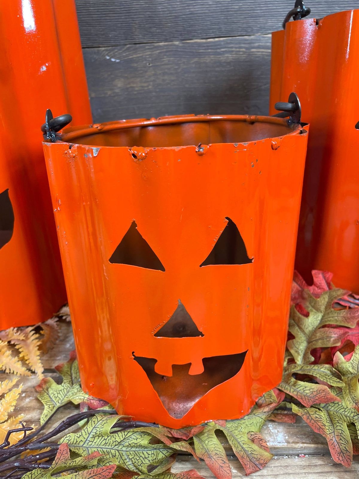 Halloween Pumpkin Buckets Set 3-Metal-Nesting-Orange